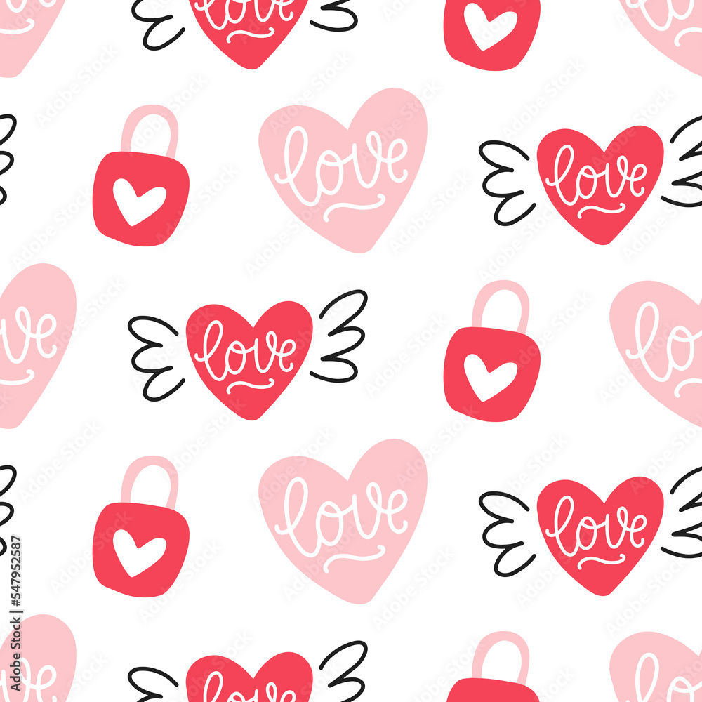 Valentines hearts red seamless pattern