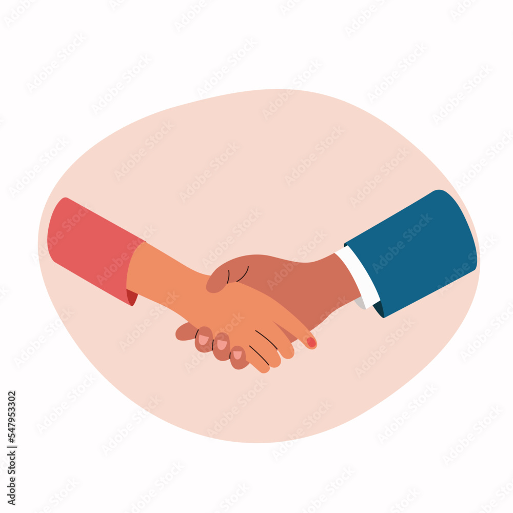 Handshake of business partners. Male and female hands. Vector cartoon flat style illustration. Handshake of business partners. Male and female hands. Vector cartoon flat style illustration.