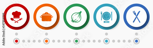 Food vector icon set, flat design buttons, restaurant concept infographic template