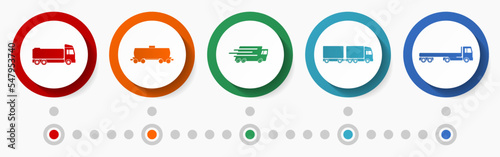 Transportation concept vector icon set, flat design web buttons, logistic infographic template
