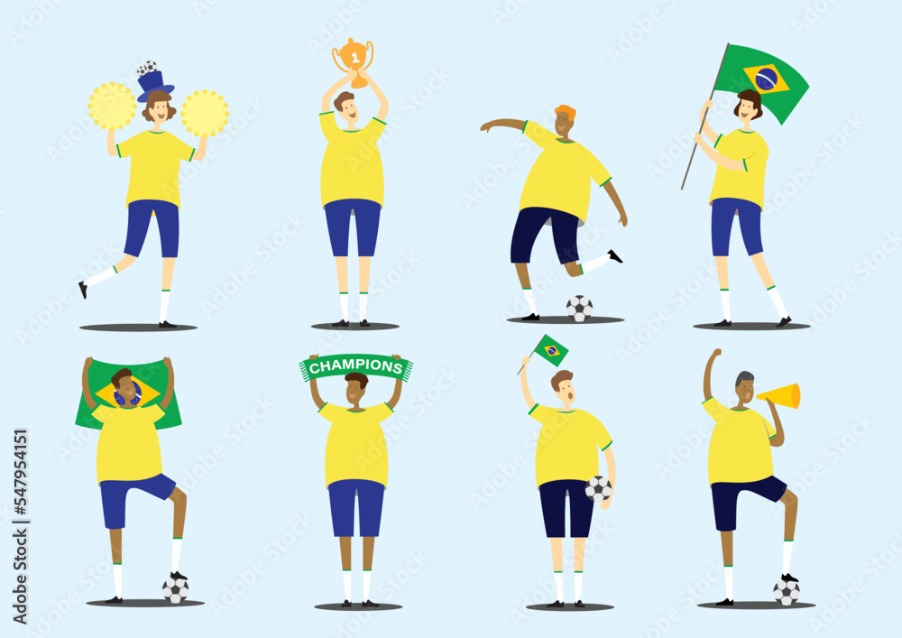 Vector of Brazil Football Fans and Supporters Characters For Soccer Event