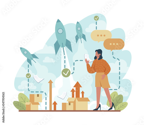 Rocket launch concept. Business start up or succesful project progress