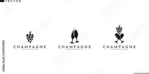 Wine shop set. Champagne logo