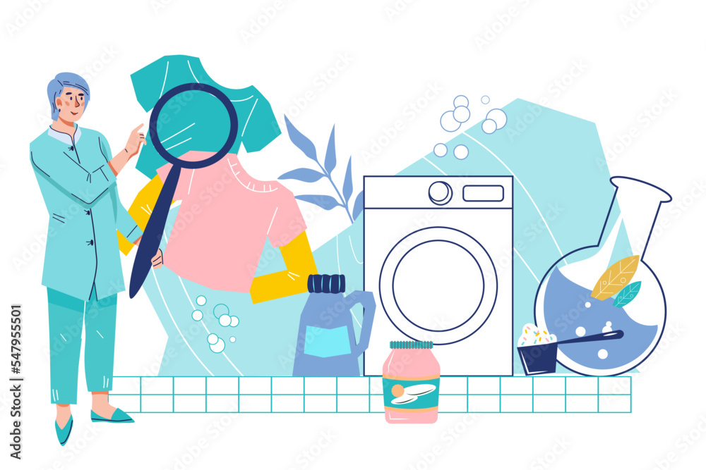 Laundry and dry cleaning service banner template, flat vector illustration isolated on white background. Professional checks the quality of washing and cleaning clothes. Laundry and dry cleaning service banner template, flat vector illustration isolated on white background. Professional checks the quality of washing and cleaning clothes.