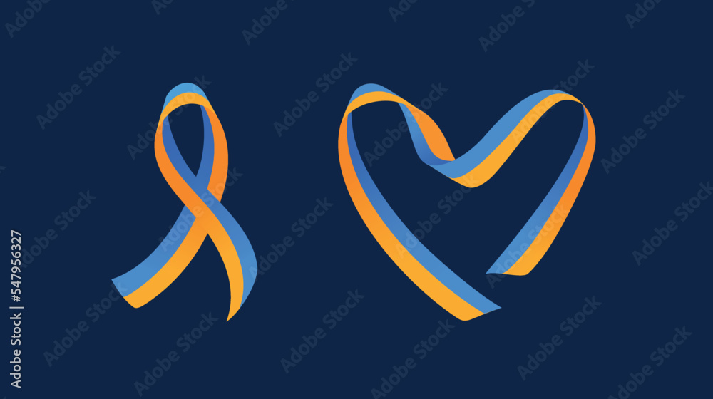 Fototapeta premium Ukrainian flag ribbons isolated on blue. Vector set.