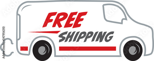 White truck  vector icon with free shipping text message.