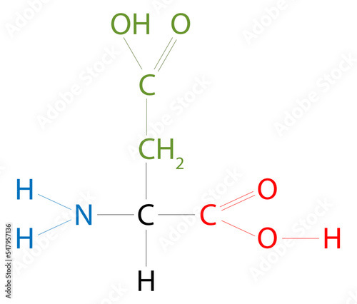 The structure of Aspartic Acid. Aspartic Acid is an amino acid that has  an acidic side chain.