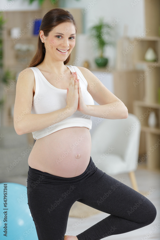 active pregnant woman doing sports exercises
