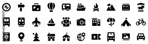 Travel solid icon set. Vacation icon vector illustration. outdoors icon set. travelling icon 