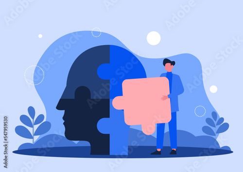 Mental hygiene and self development illustration set. Characters with healthy mentality relaxing, self-learning and easily solving problems. Psychotherapy concept. Vector illustration.