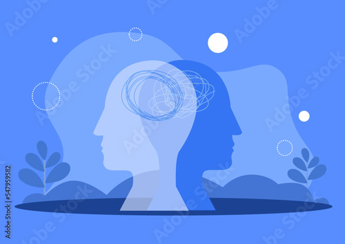 Mental hygiene and self development illustration set. Characters with healthy mentality relaxing, self-learning and easily solving problems. Psychotherapy concept. Vector illustration.