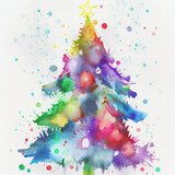 Christmas tree. Watercolor painting of a christmas tree
