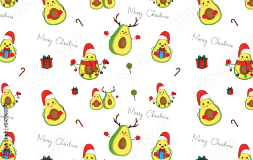 Christmas pattern with avocados, garlands, Christmas sweets. cute pattern for the new year	
