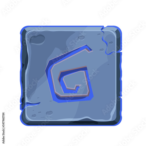 Game stone block with magic rune, tile, brick isolated on white background. Game ui element, casual, textured and detailed.