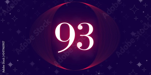 Number 93. Banner with the number ninety three se on a blue background and blue and purple details with a circle purple in the middle