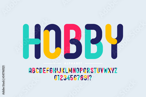 Modern rounded colorful sans serif font design, alphabet letters and numbers.