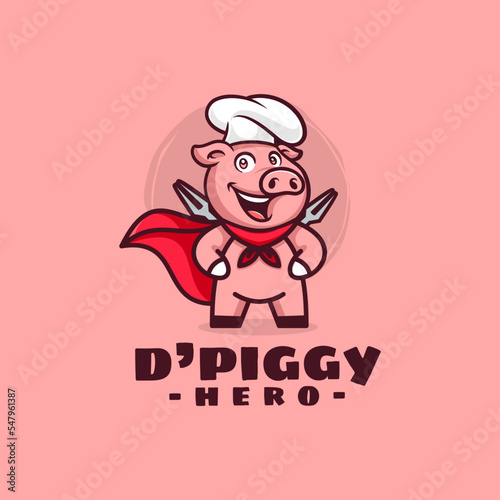 Mascot Cartoon Character Piggy Logo Design Vector Illustration Template Idea