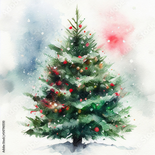 Christmas tree. Watercolor painting of a christmas tree photo