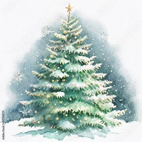 Christmas tree. Watercolor painting of a christmas tree photo