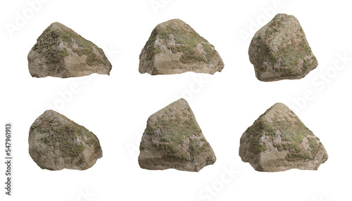 Cut out mossy nature rock shape transparent background 3d rendering png file