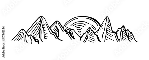 Mountain range graphic black white landscape sketch illustration vector