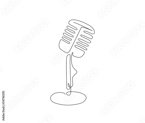 Continuous line drawing of vintage microphone. microphone simple line art with active stroke.  Vocalist, podcast, broadcast and music concept.