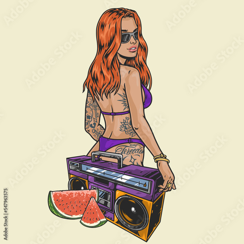 Hot bikini girl colorful emblem