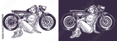 Motorcycle driver girl monochrome element
