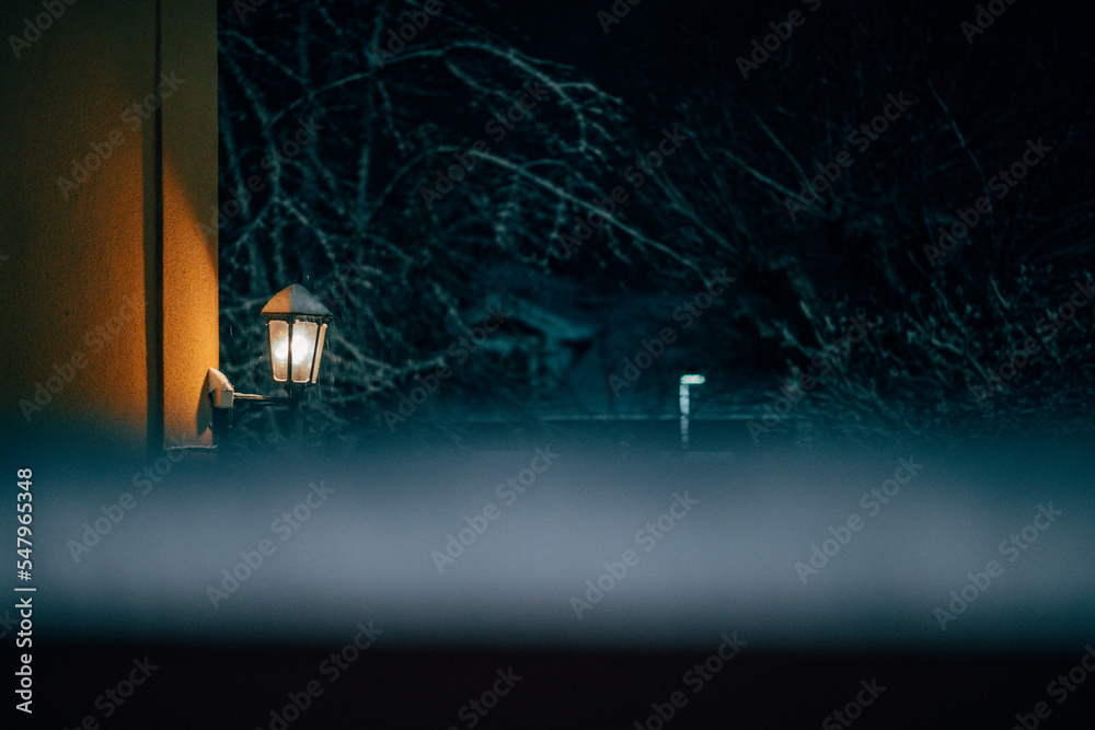 Snow and winter night in a small Swedish town light Snow and winter night in a small Swedish town light