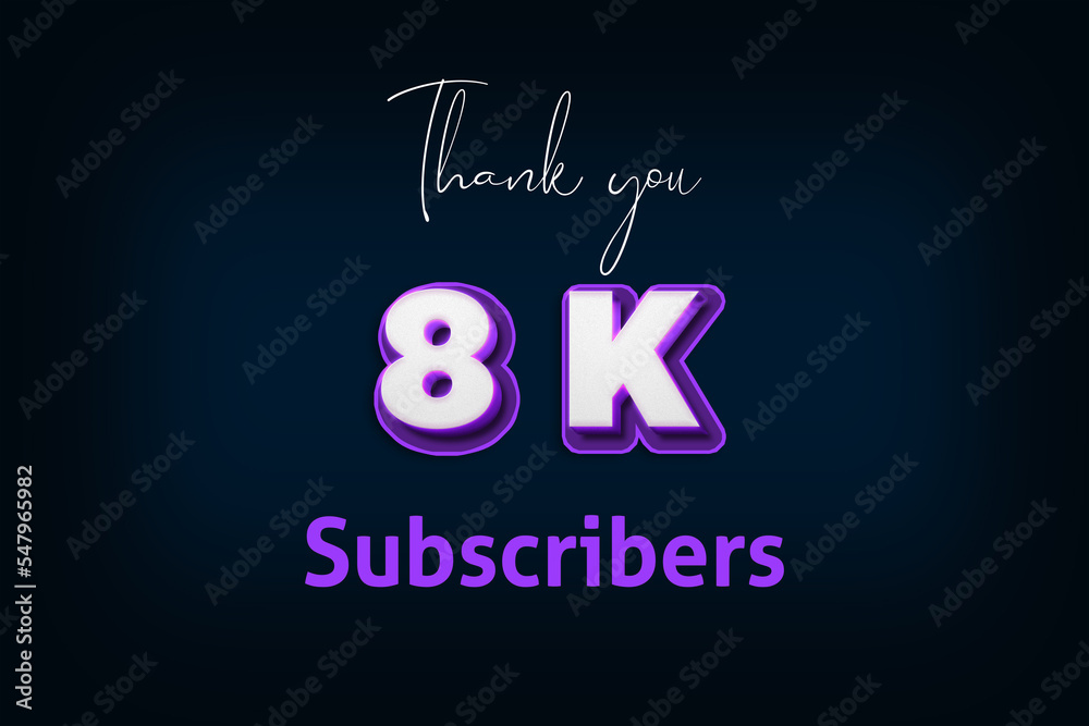Fototapeta premium 8 K subscribers celebration greeting banner with Purple 3D Design