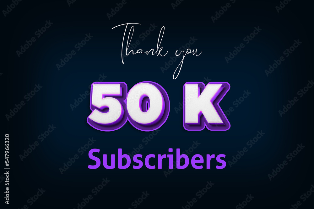50 K  subscribers celebration greeting banner with Purple 3D Design