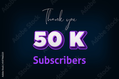 50 K subscribers celebration greeting banner with Purple 3D Design