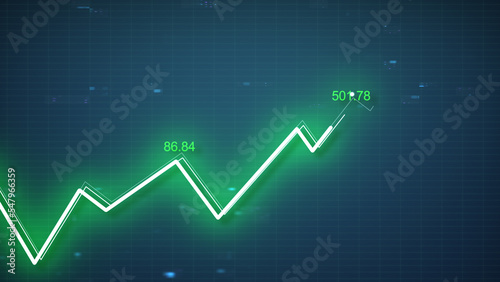 Growing line chart graph - business development competition concept animation. Hi tech style charts with grid. Camera movement with depth of field.