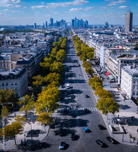 Paris street bordered by trees from above