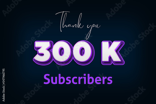 300 K subscribers celebration greeting banner with Purple 3D Design