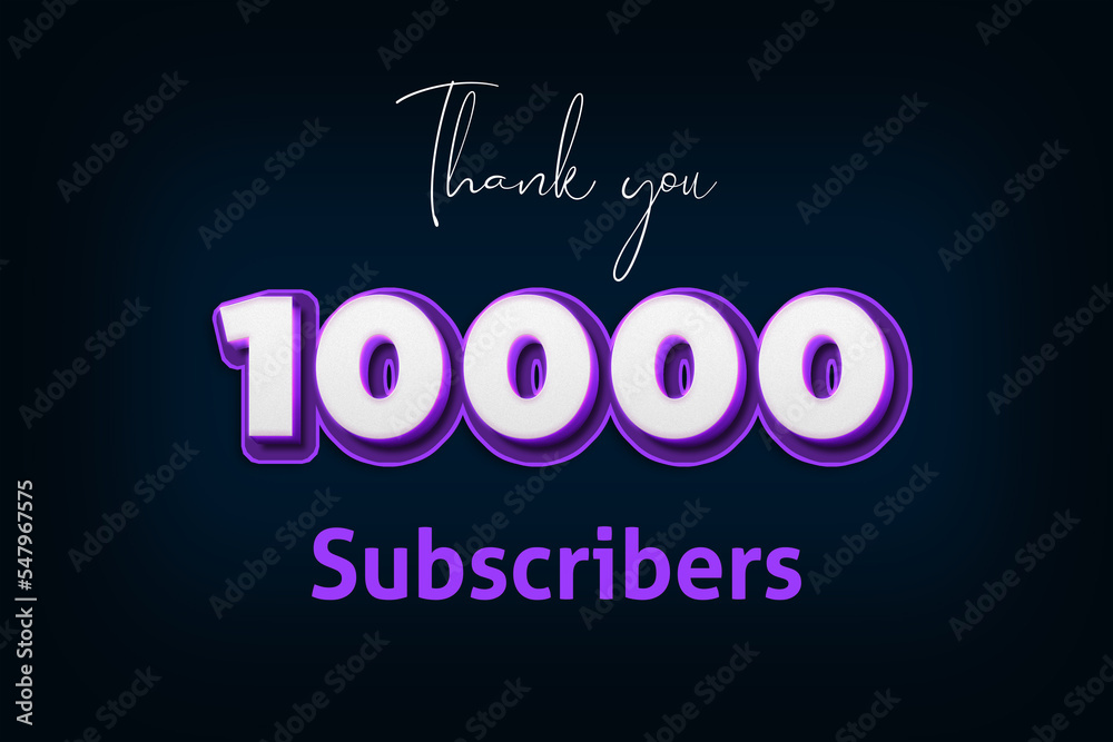 10000 subscribers celebration greeting banner with Purple 3D Design