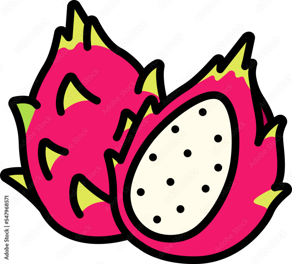 Dragon fruit with half cut Style style line colorful Dragon fruit with half cut Style style line colorful