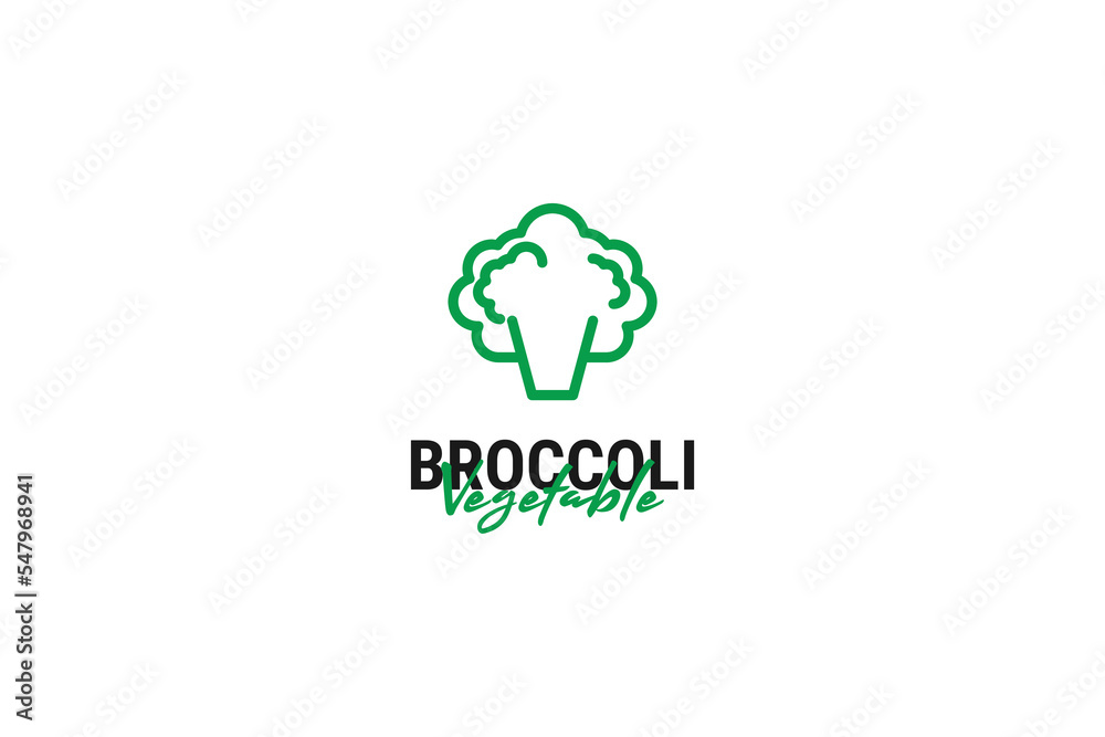 Flat broccoli vegetable logo design vector template illustration