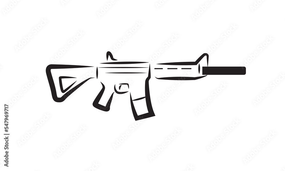 Rifle silhouette vector isolated on white. Deadly weapon. Long range gun icon. Rifle silhouette vector isolated on white. Deadly weapon. Long range gun icon.