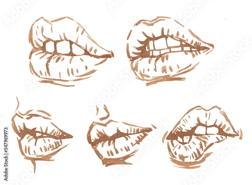 illustration of a set of mouth and teeth coffee painting for card illustration background