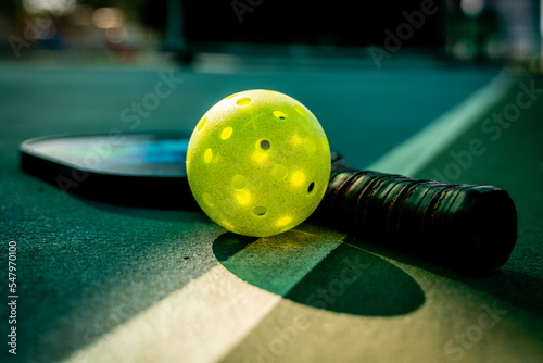 Pickleball Racket and Ball photo