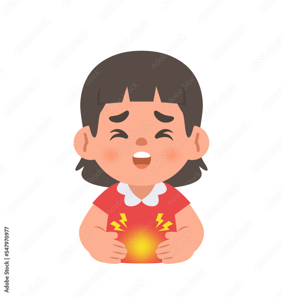 a Asian girl get a stomachache. illustration cartoon character vector design on white background. kid and health care concept. a Asian girl get a stomachache. illustration cartoon character vector design on white background. kid and health care concept.