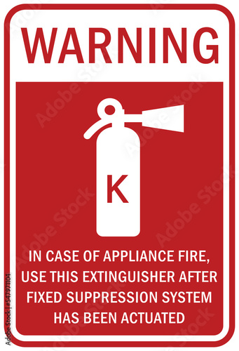 Fire emergency In case of appliance fire, use this extinguisher sign and label