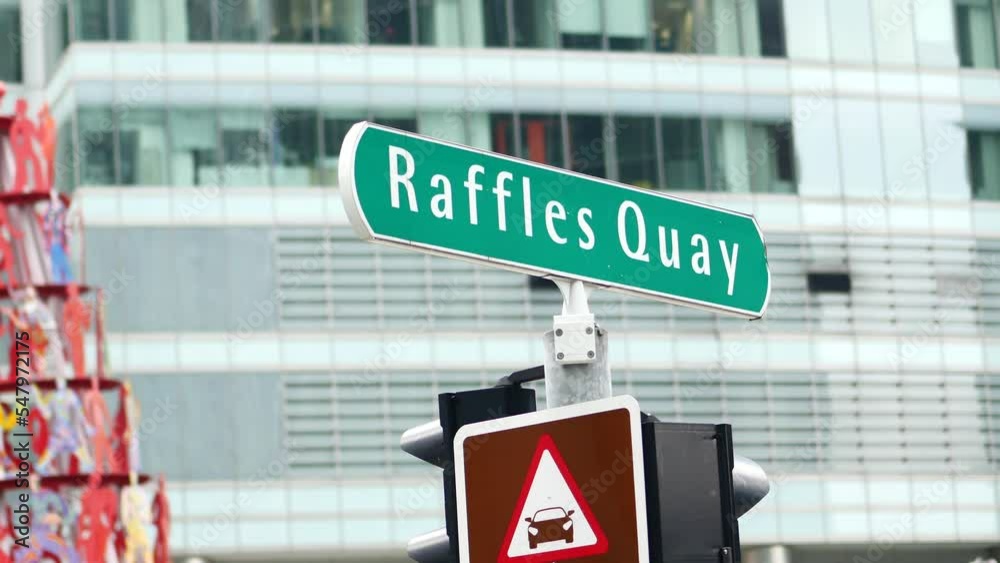 Raffles quay road sign and buildings Raffles quay road sign and buildings