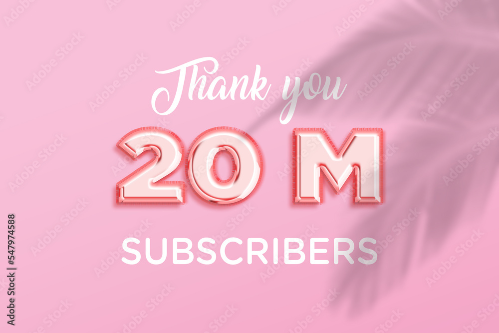 20 Million subscribers celebration greeting banner with Rose gold Design