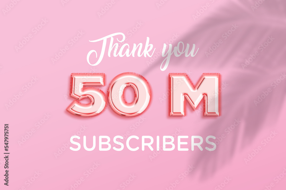 50 Million  subscribers celebration greeting banner with Rose gold Design