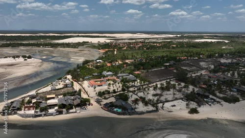 Aerial Drone Top Notch Above Tatajuba Beach, Brazil Kitesurf Spot, Desert Dunes in Latin American Tropical Paradise photo