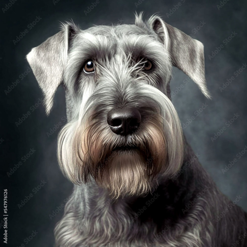 Realistic Cesky Terrier Dog Portrait Illustration, Glamour Pet Photo shot Portrait, 3D render, Close up Pedigreed Dog