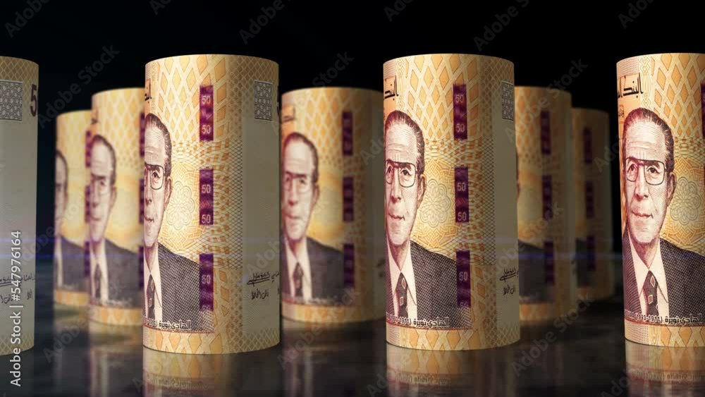 Tunisia money Tunisian Dinar money rolls loop 3d animation. Camera moving in front of the TND rolling banknotes. Seamless loopable concept of economy, finance, business and debt. Tunisia money Tunisian Dinar money rolls loop 3d animation. Camera moving in front of the TND rolling banknotes. Seamless loopable concept of economy, finance, business and debt.