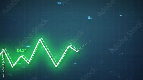 Growing line chart graph - business development competition concept animation. Hi tech style charts with grid. Camera movement with depth of field.